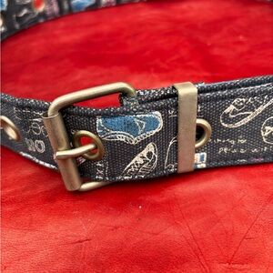Casual Printed Canvas Belt in Navy Blue with Metal Buckle